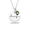 Personalised Customised 925 Sterling Silver Name Disc Charm Engraved with Birthstone Necklace for Women and Girls Gift