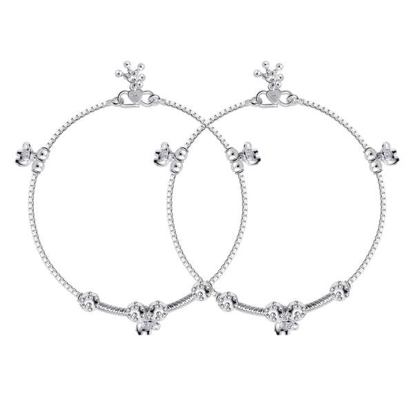 925 Sterling Silver Floral Bead Design Ankle for Women