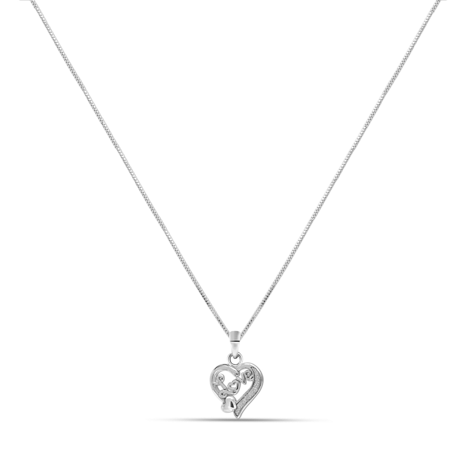 925 Sterling Silver LOVE in Heart Pendant Necklace for Teen Women