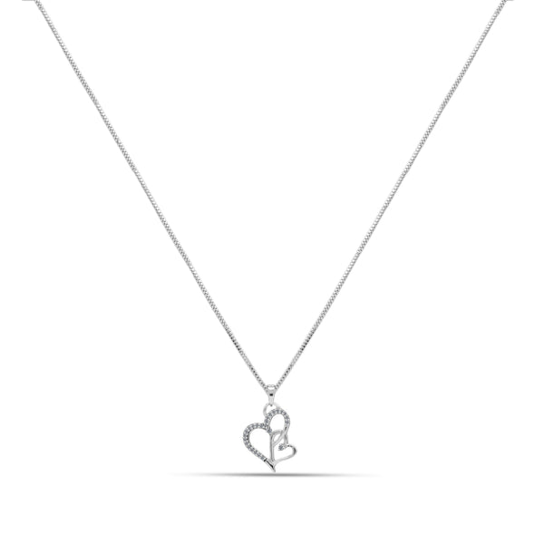 925 Sterling Silver CZ Two Heart Necklace for Girls and Women