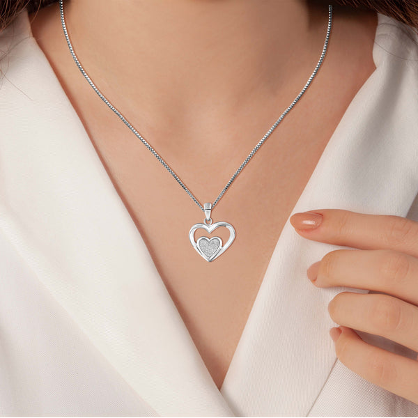 925 Sterling Silver Double Heart Pendant Necklace for Teen Wome